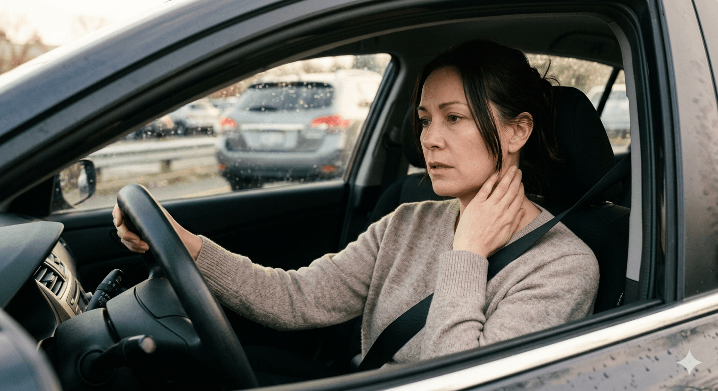Person holding their neck in pain after a whiplash injury